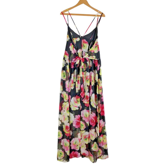 Forever 21+ 2X Dress Black Floral Strappy Back Floor Length Maxi Spaghetti Strap - Picture 3 of 4